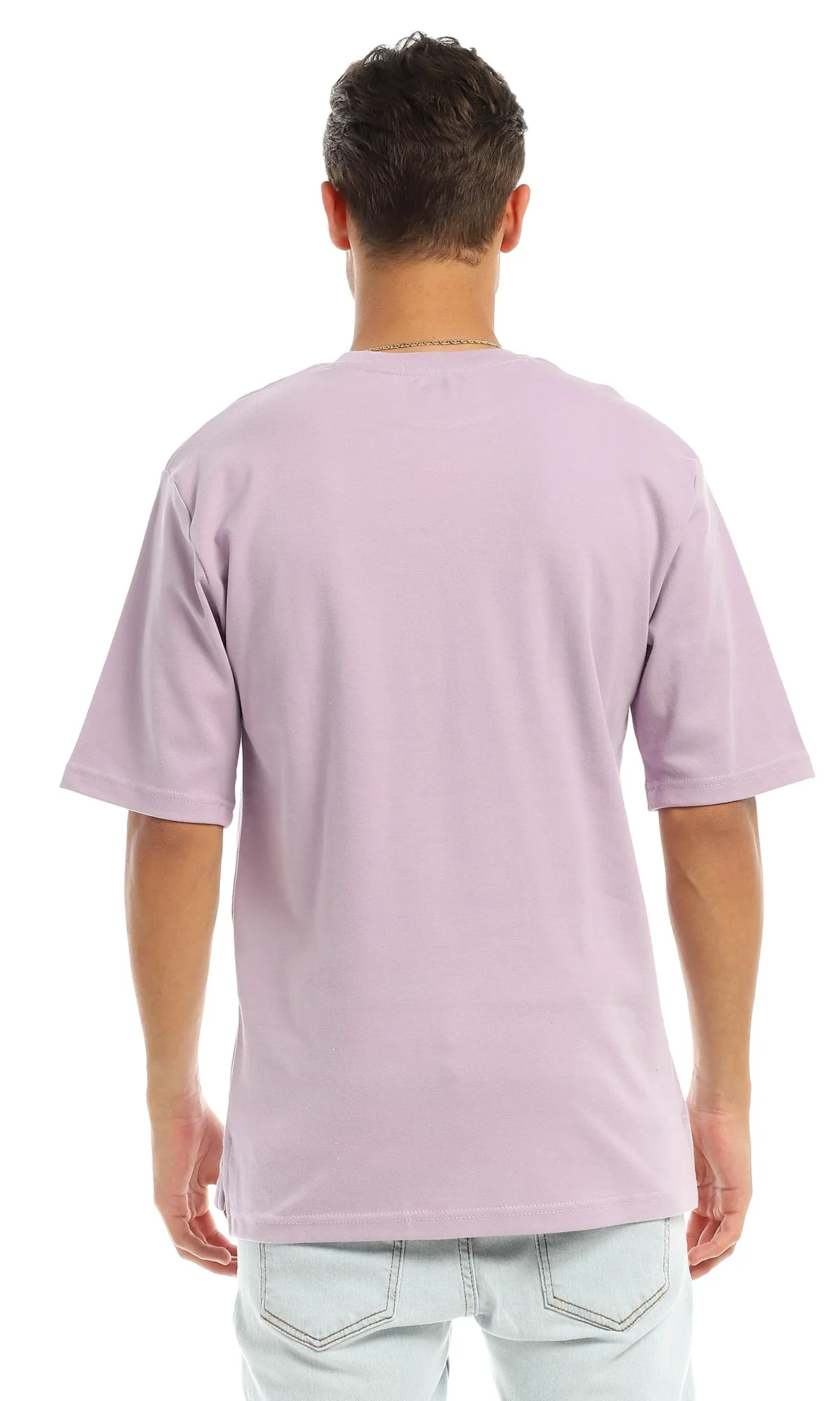 97437 Simple Short Sleeves Printed Round Lilac T-Shirt