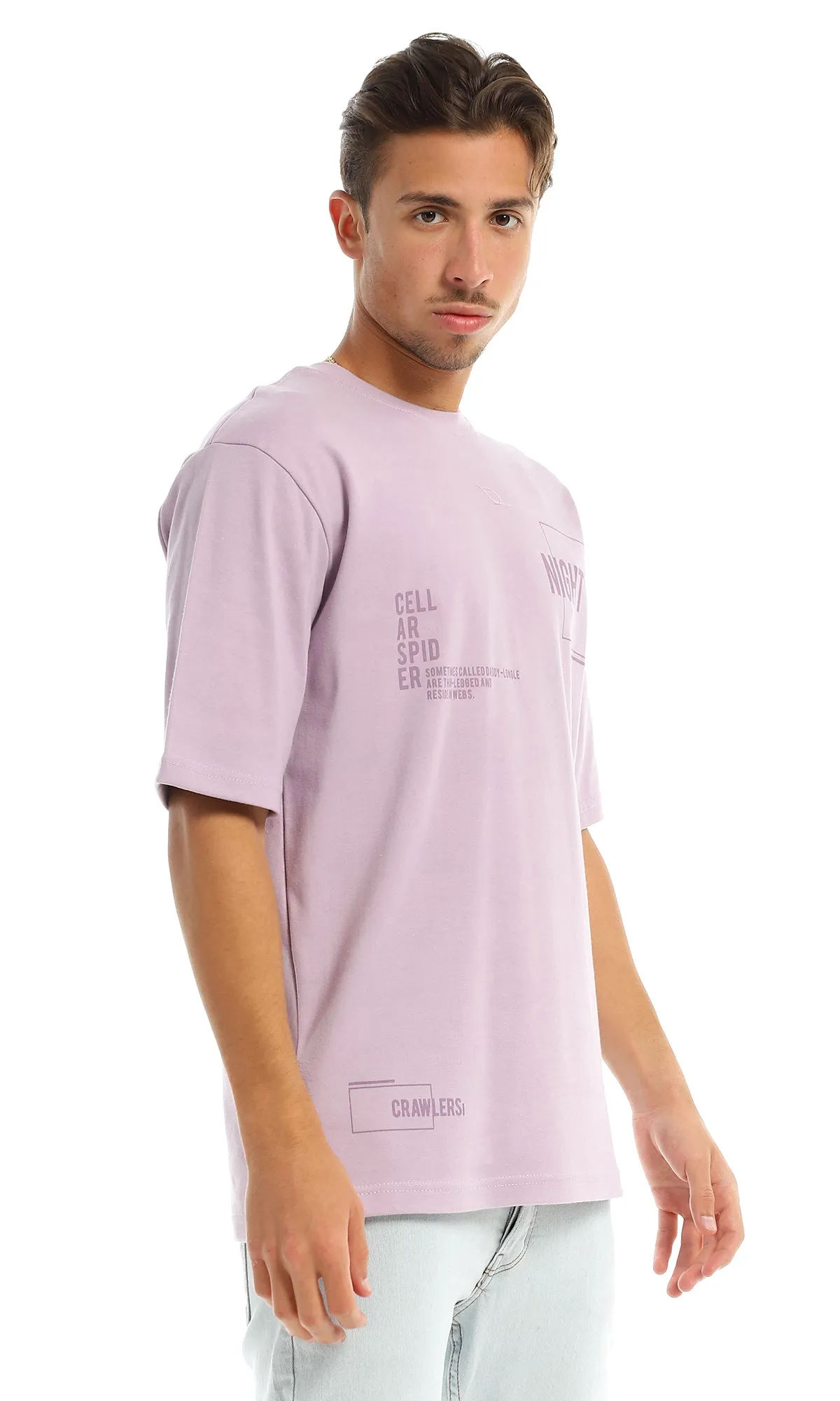 97437 Simple Short Sleeves Printed Round Lilac T-Shirt
