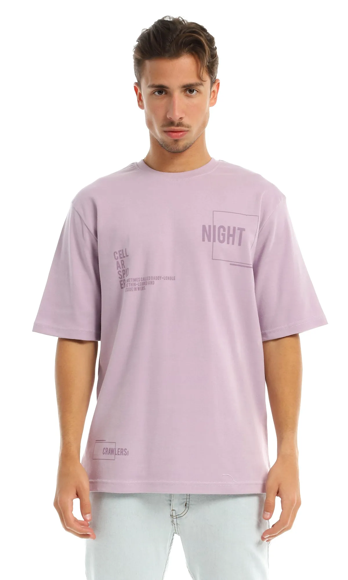 97437 Simple Short Sleeves Printed Round Lilac T-Shirt