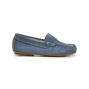 Blue suede penny loafer