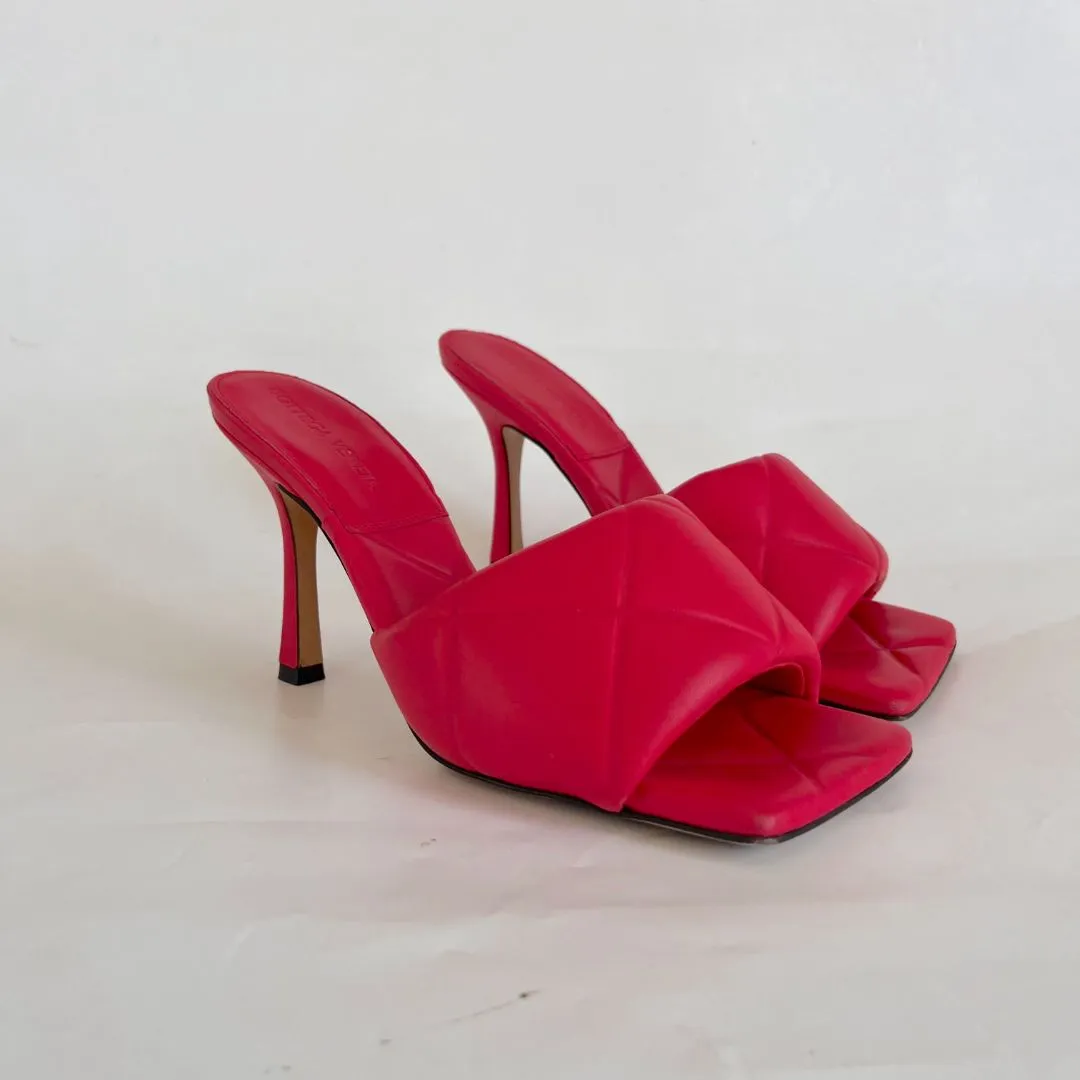 Bottega Veneta Red Quilted Square Toe Heels, 37