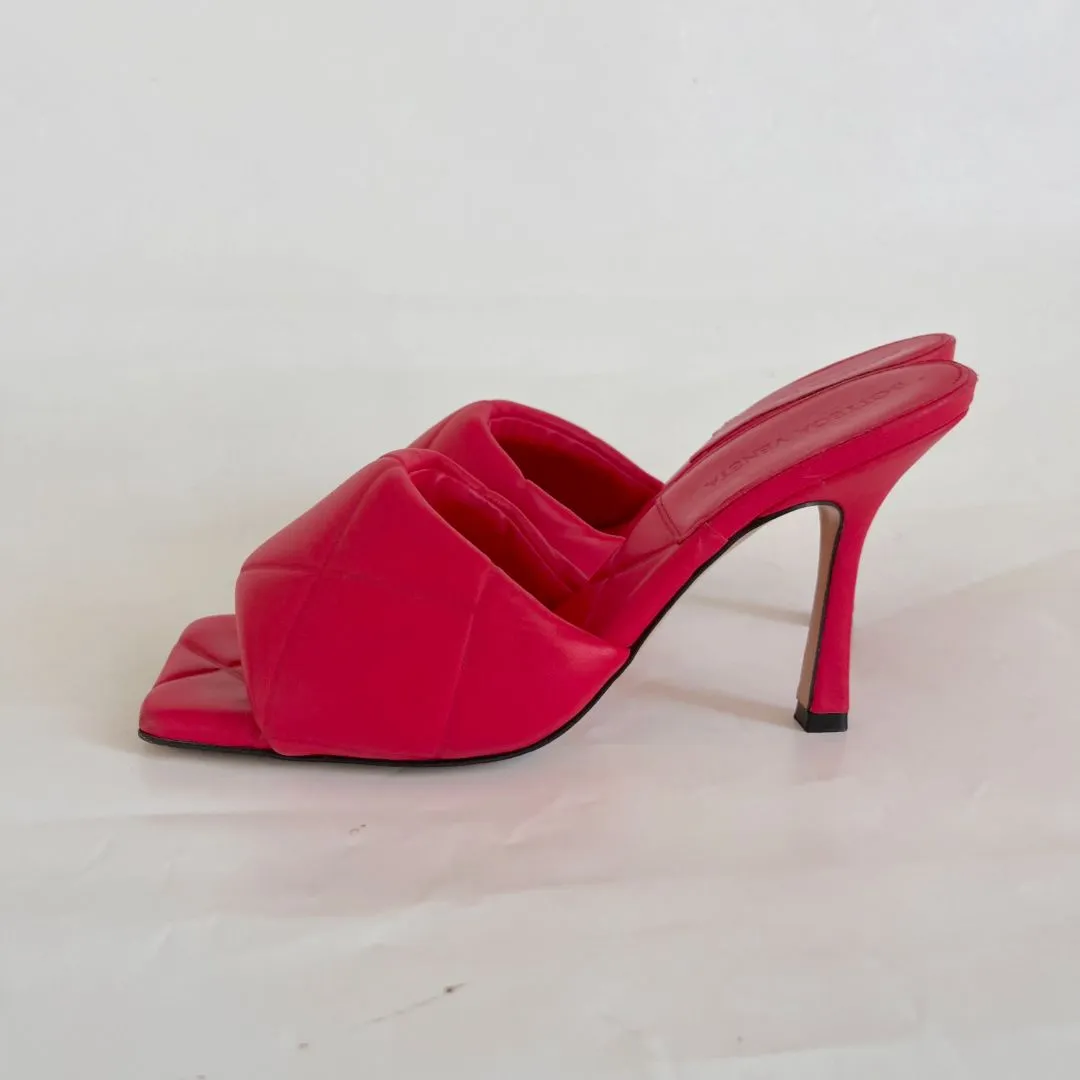 Bottega Veneta Red Quilted Square Toe Heels, 37