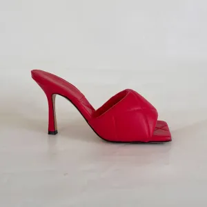 Bottega Veneta Red Quilted Square Toe Heels, 37