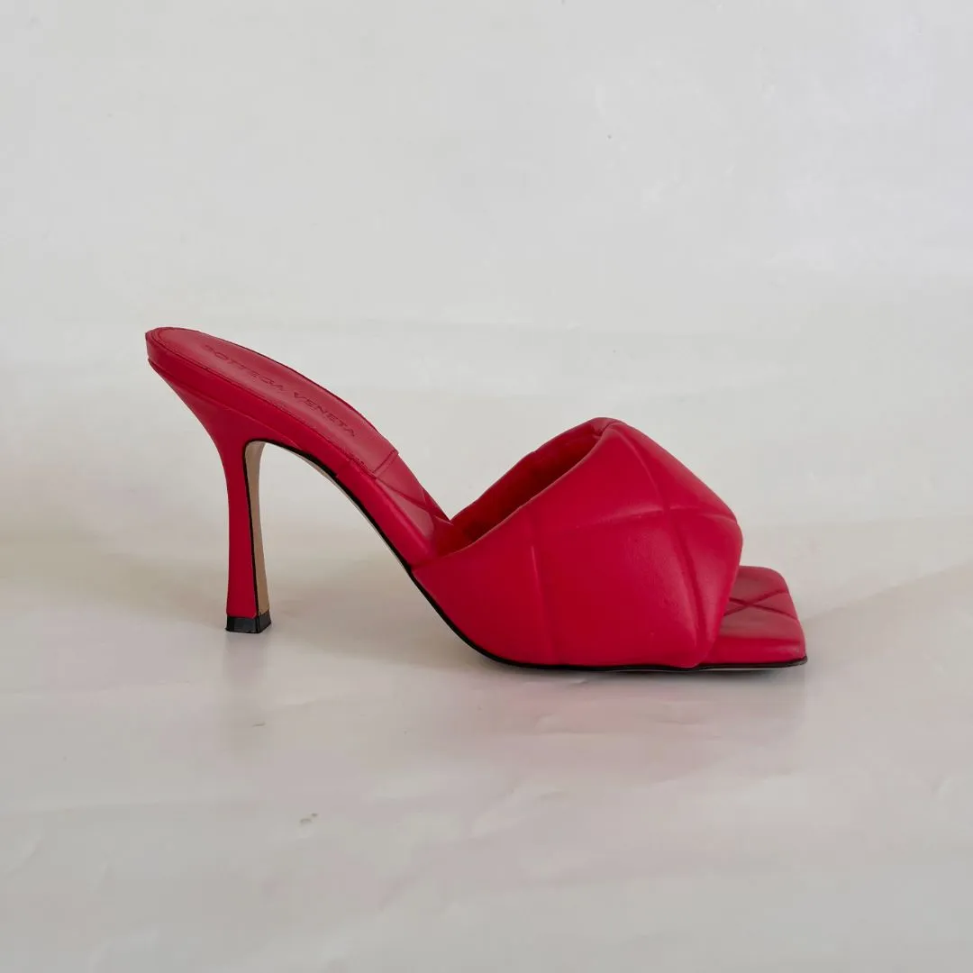 Bottega Veneta Red Quilted Square Toe Heels, 37