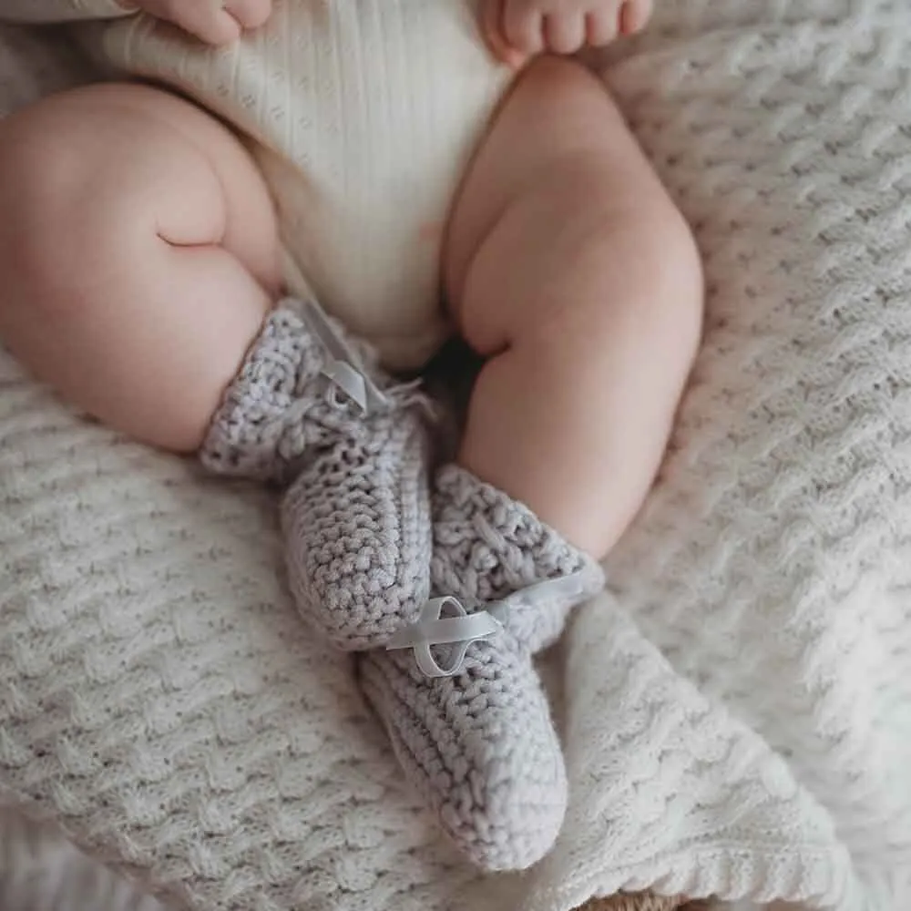 Grey Merino Wool Bonnet & Booties