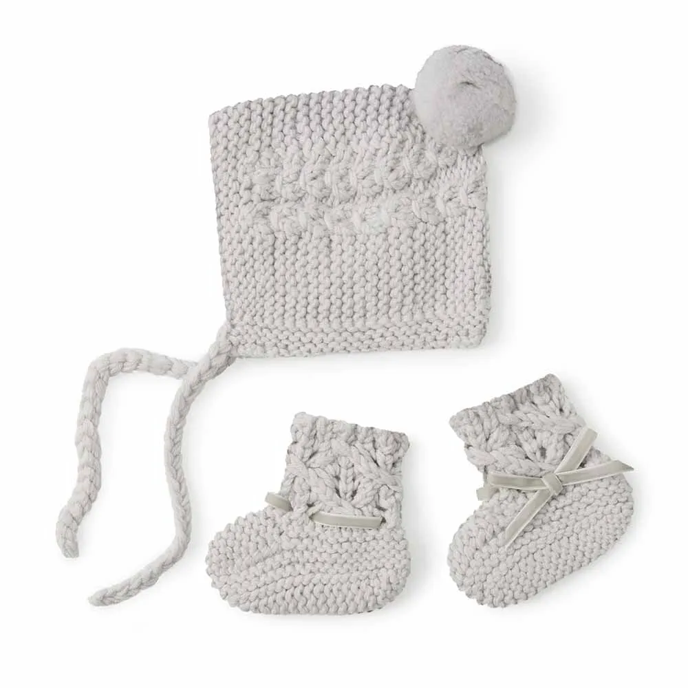 Grey Merino Wool Bonnet & Booties