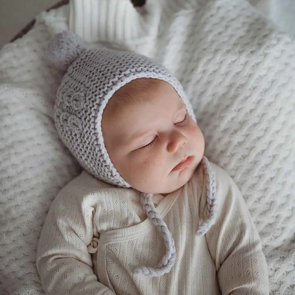 Grey Merino Wool Bonnet & Booties