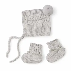 Grey Merino Wool Bonnet & Booties