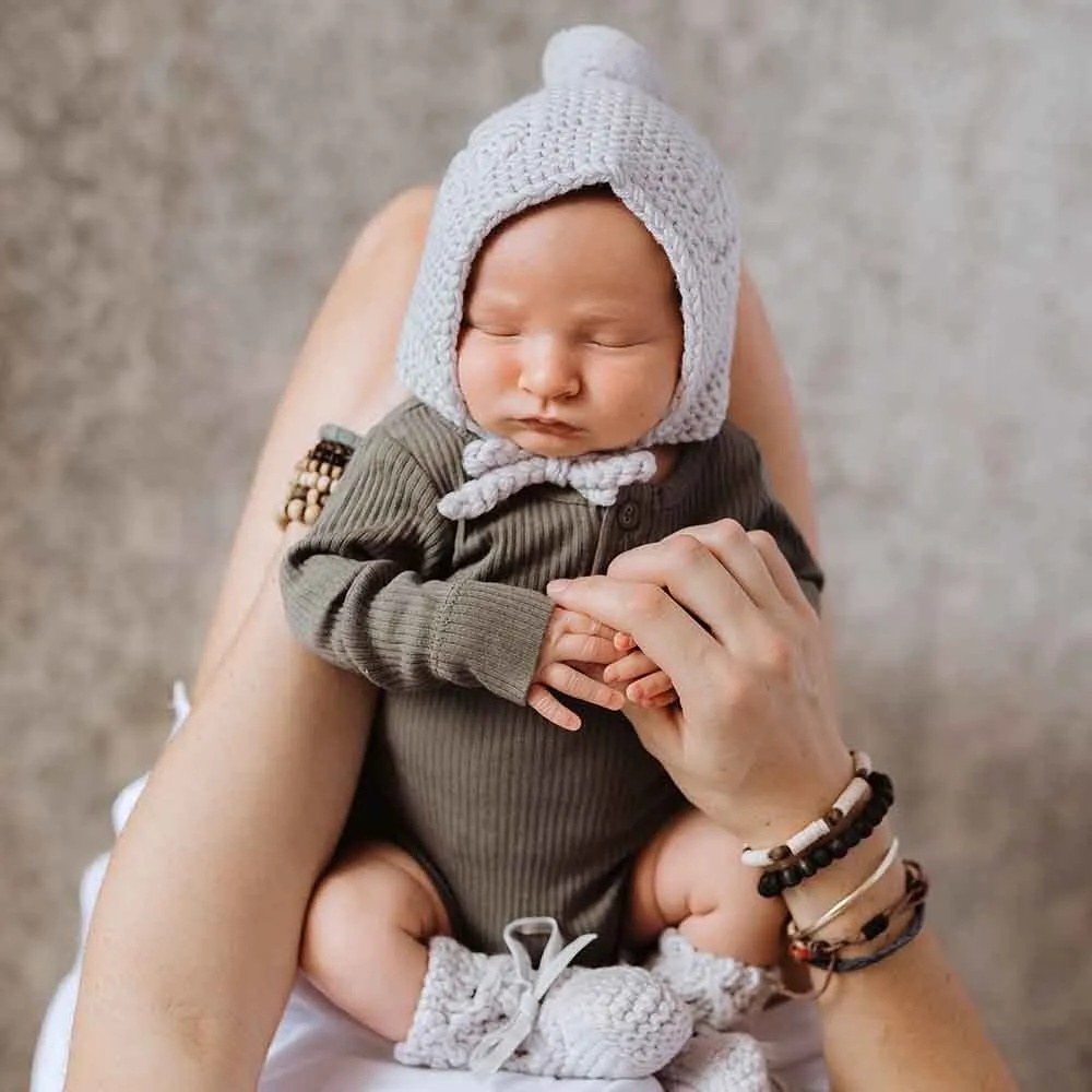 Grey Merino Wool Bonnet & Booties