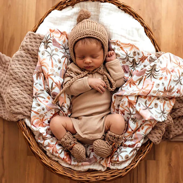 Snuggle Hunny Merino Wool Bonnet   Booties - Fawn