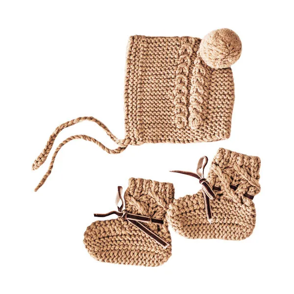 Snuggle Hunny Merino Wool Bonnet   Booties - Fawn