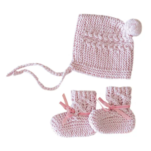 Snuggle Hunny Merino Wool Bonnet   Booties - Pink