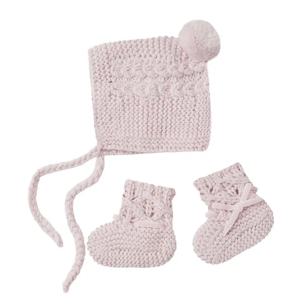 Snuggle Hunny Merino Wool Bonnet   Booties - Pink
