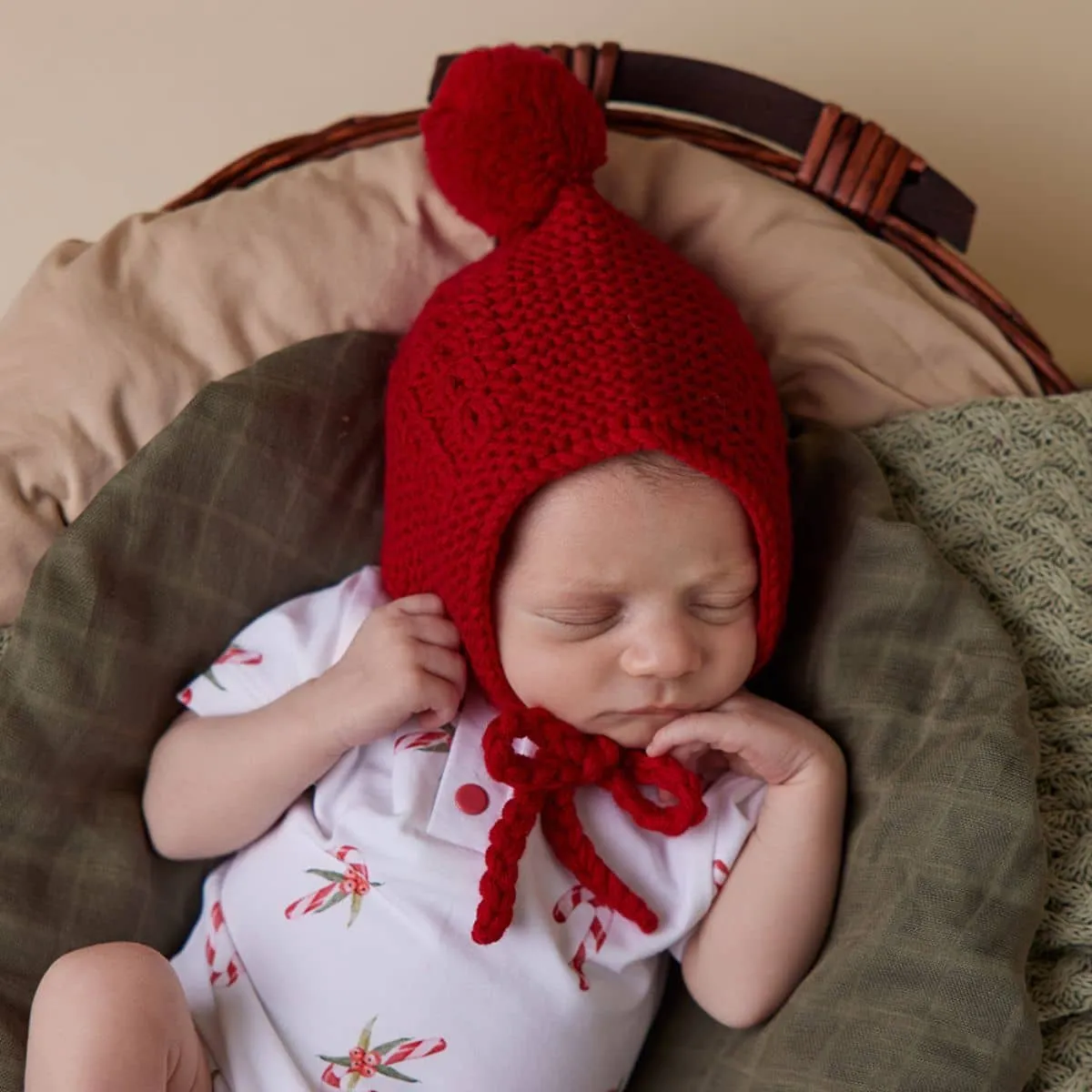 Snuggle Hunny Merino Wool Bonnet   Booties - Red
