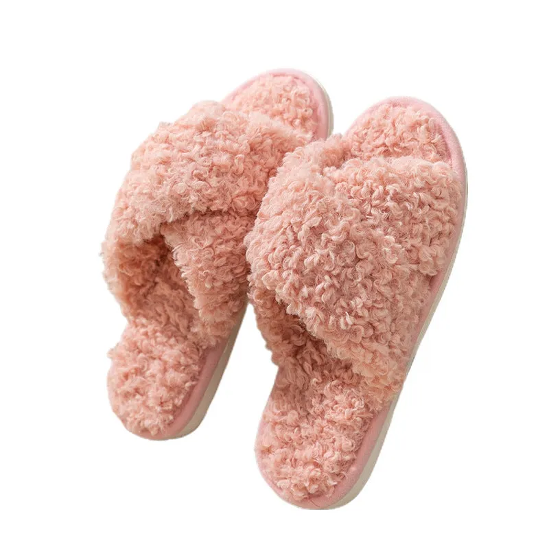 Wholesale Plush Cross Strap Slippers