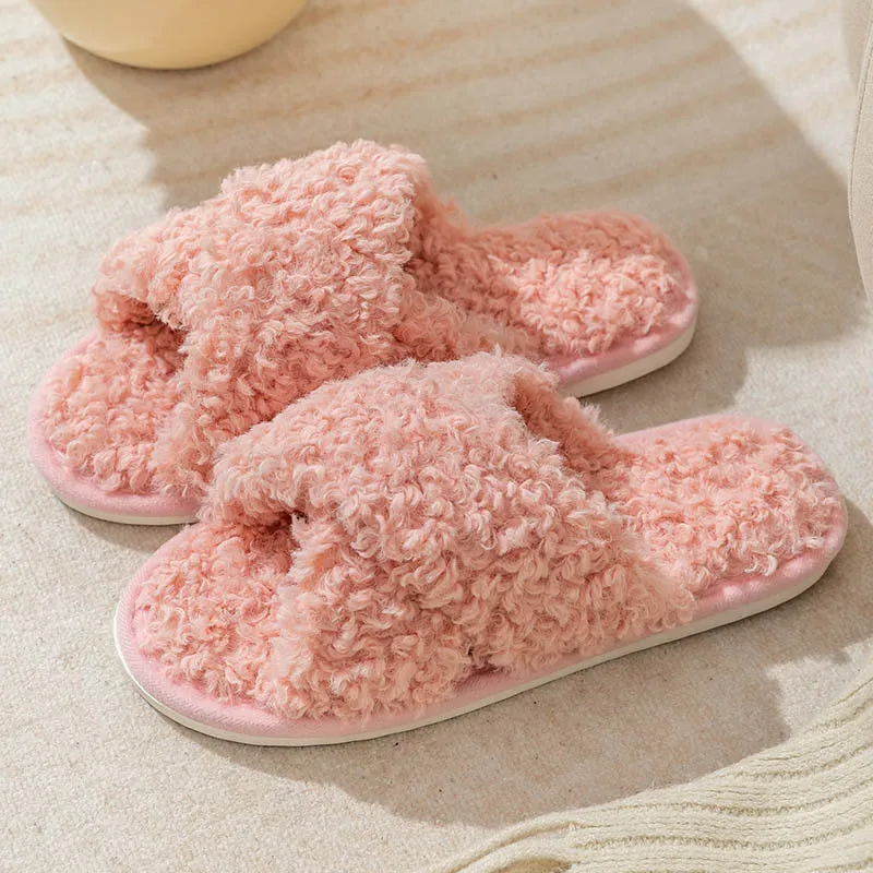 Wholesale Plush Cross Strap Slippers