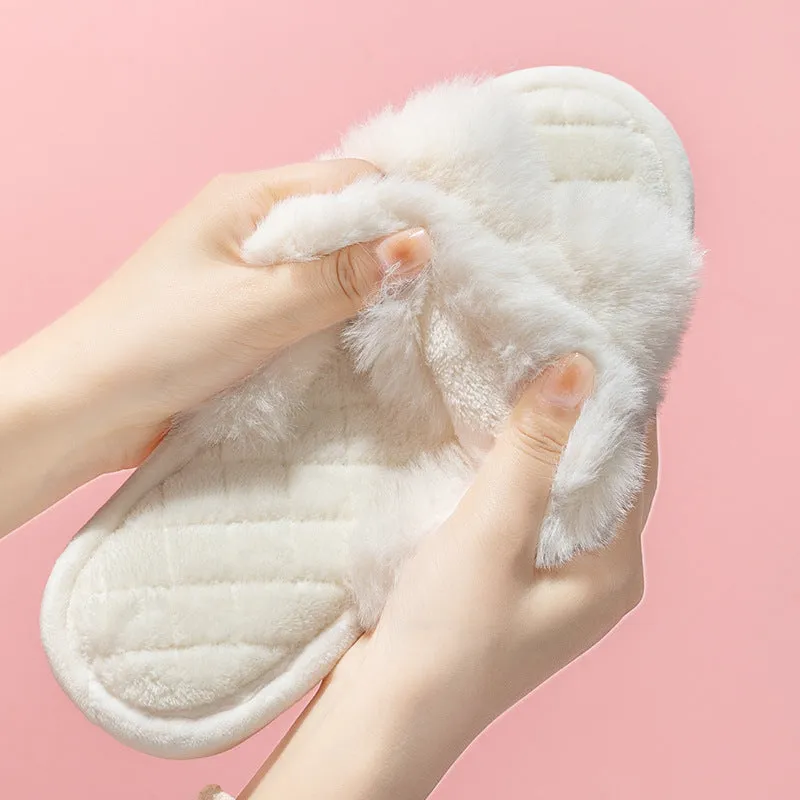 Wholesale PVC Winter Plush Cross Strap Slippers