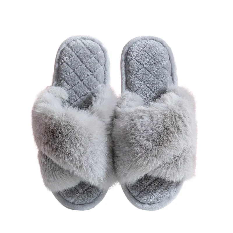 Wholesale PVC Winter Plush Cross Strap Slippers