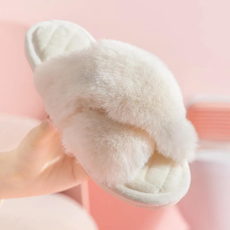 Wholesale PVC Winter Plush Cross Strap Slippers
