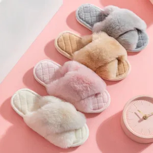 Wholesale PVC Winter Plush Cross Strap Slippers