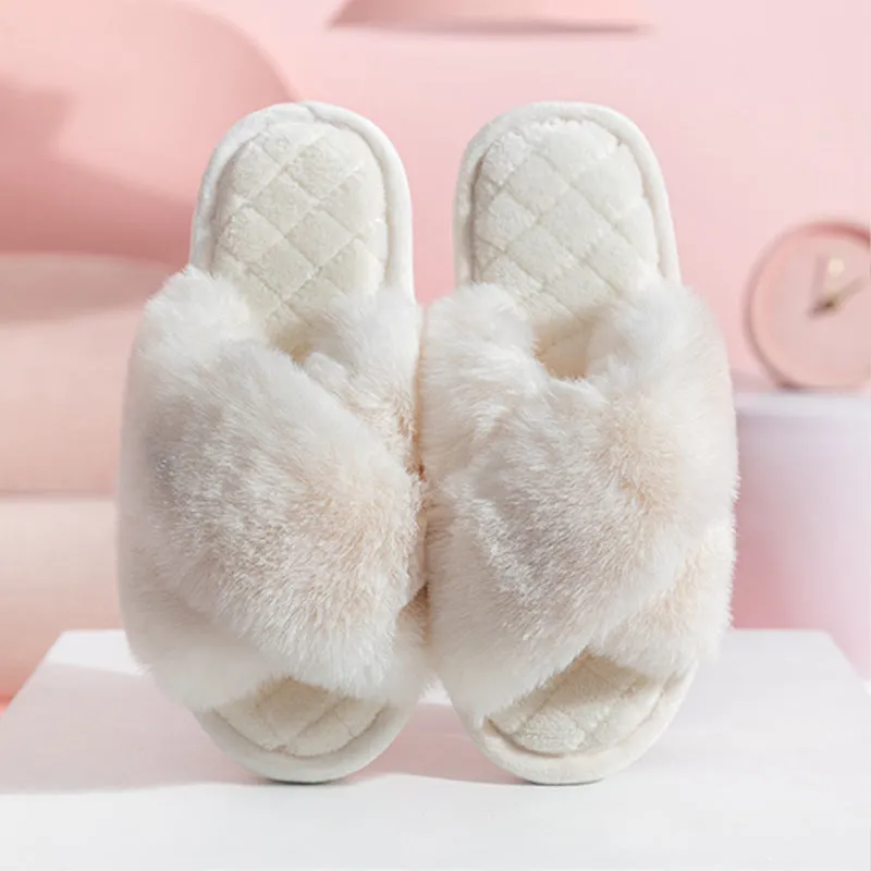 Wholesale PVC Winter Plush Cross Strap Slippers
