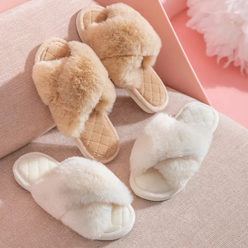 Wholesale PVC Winter Plush Cross Strap Slippers